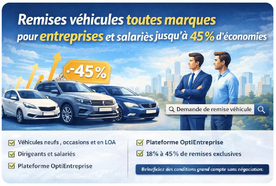 Remises véhicules toutes marques pour entreprises et salariés : jusqu’à 45 % d’économies